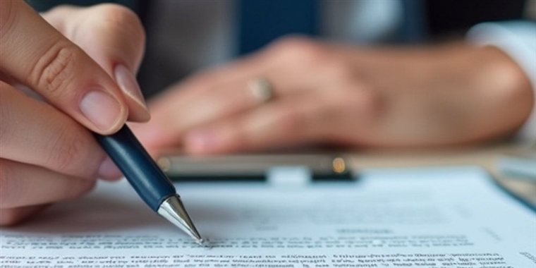 Pessoa assinando um contrato empresarial em prancheta